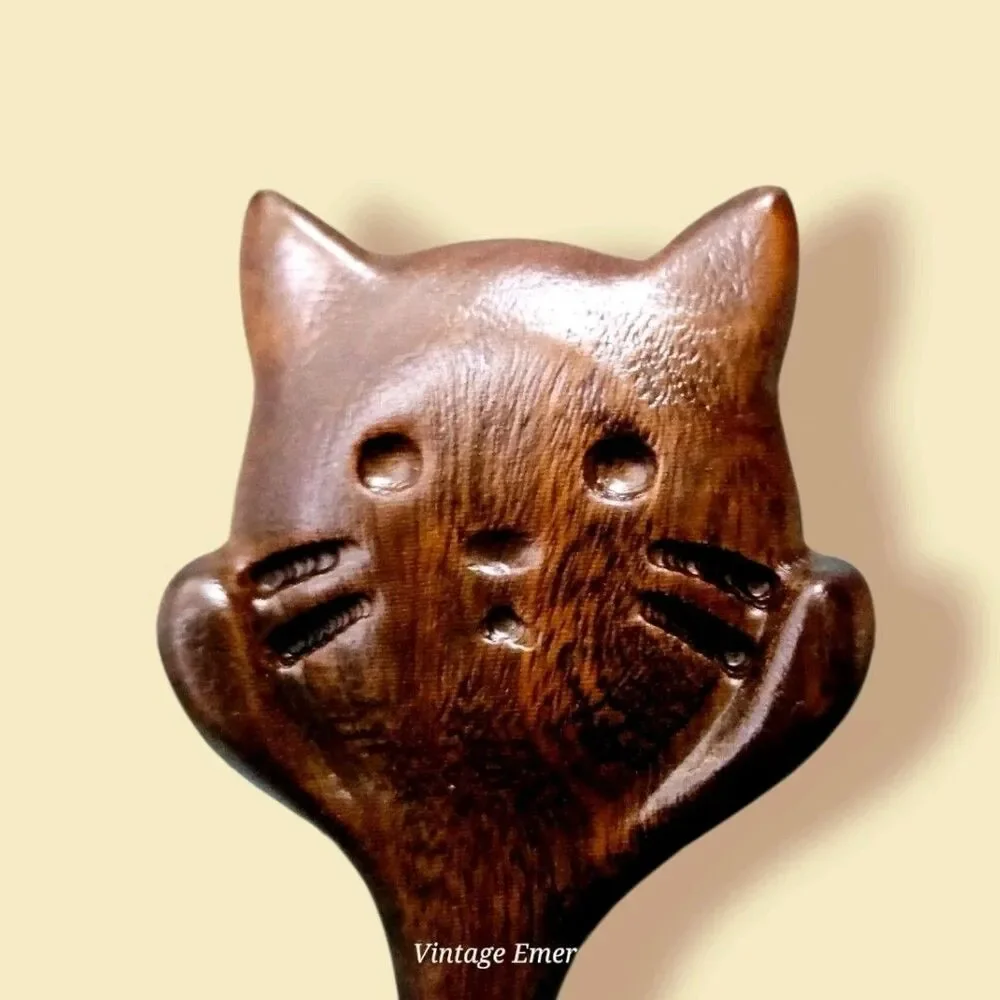 Wood Cat Face & Body Stick Chinese Style Women Hairpin Headwear Hair Fork Set 2